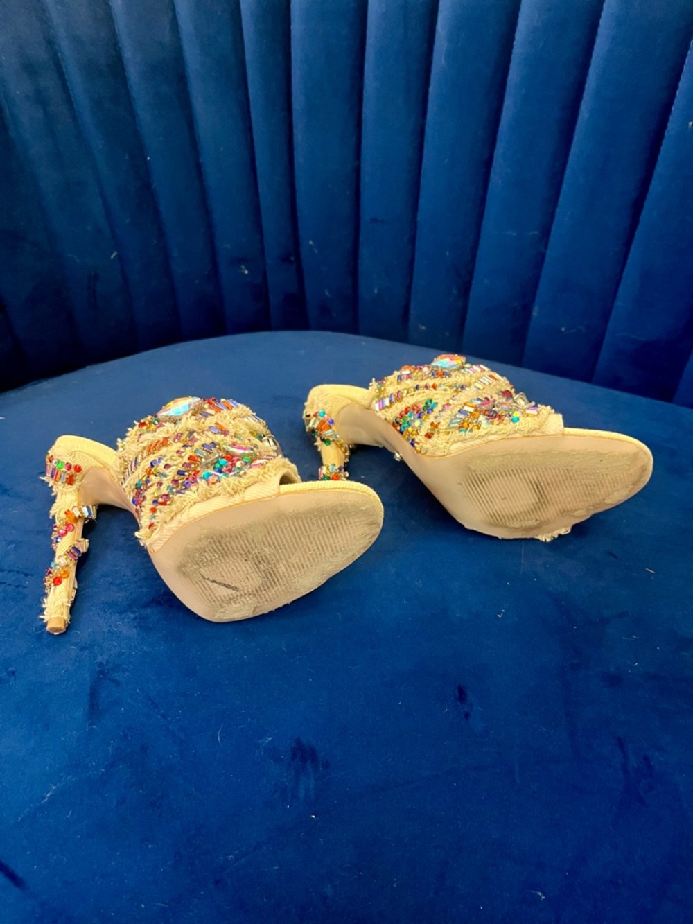 Azalea Wang Jeweled Crystal Slide Heels | Multicolor Statement Mules - Size 6.5 - Picture 10 of 11